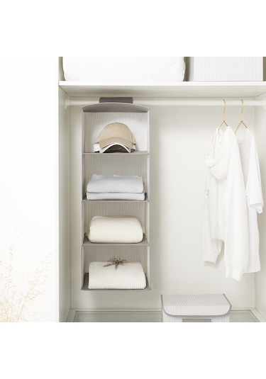 Alas 4 Katlı Dolap İçi Düzenleyici Raf - Çizgili Gri