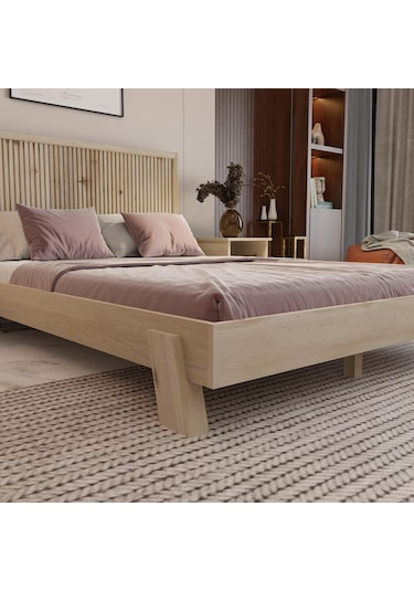 Alaz Model Vernikli Çam Ahşap Karyola Ve İki Komodin Set Dikey -296 140 x 190