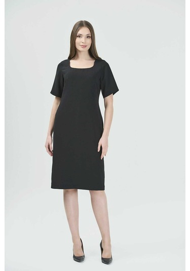 Tolga Saraçoğlu Kadın Yuvarlak Yaka Kısa Kol Şık Elbise Belb001 Siyah