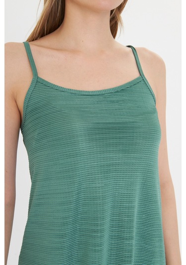 Gülkurusu Kadın Askılı Piliseli Elbise Yeşil