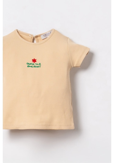 Durukoza Çiçek Desenli Taytlı Bebek Takım Bej