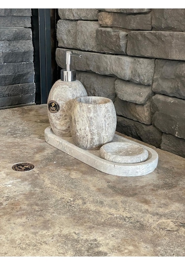 Silver Traverten Oval 4,lü Banyo Seti Yeni Beyaz