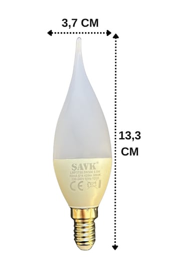 2 Adet Şavk 5,5w 37w Sarı Işık 3000k E14 Duylu İnce Duy Led Kıvrık Ampul