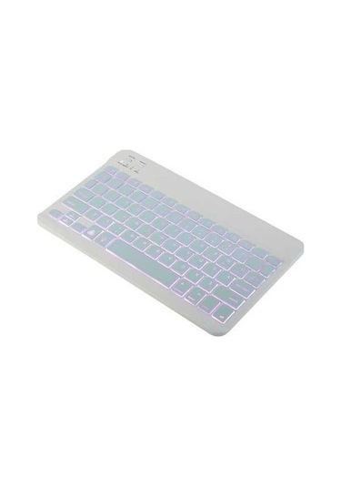 Dancemonkey 10 İnç Kablosuz Bt Klavye, Ultra İnce, Şarj Edilebilir, 7 Renkli Beyaz, Üç Sistem Uyumlu