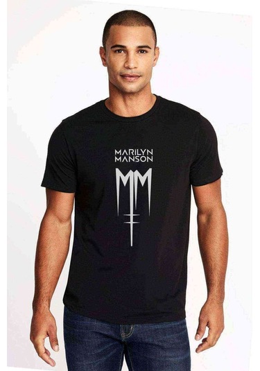 Marilyn Manson Mm Baskılı Siyah Erkek Tshirt