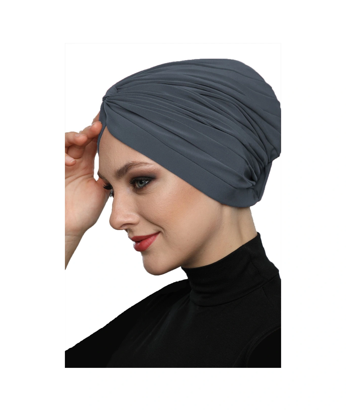 Çapraz Bantlı Koyu Gri Hazır Türban Tesettür Havuz Bonesi Koyu Gri