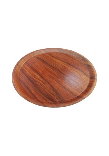 43 Cm Çaplı Kaymaz Ahşap Desenli Servis Tepsisi