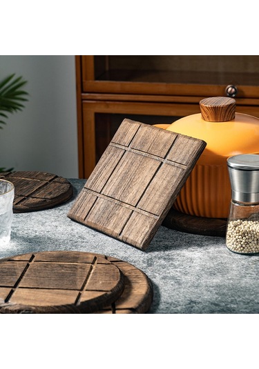 Suntek Mutfak Ahşap Sıcak Ped Bardak 18,9cmx18,9cmx1cm-yuvarlak