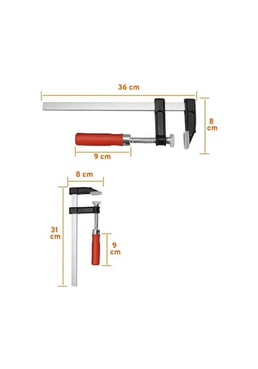 2 Adet F Tipi İşkence 50x300mm Ve 50x250 Mm Ahşap Saplı Mengene