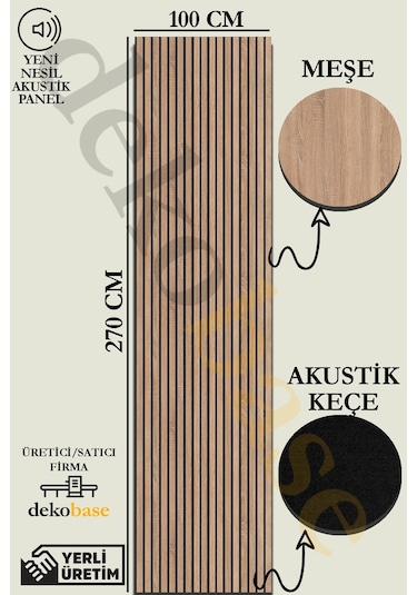 100x270 Cm Meşe Renk Akustik Ahşap Duvar Paneli
