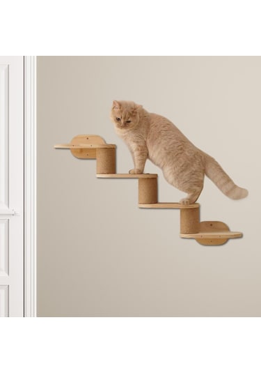 Suntek Kedi Duvar Rafları 4 Adım Ahşap Basamakları Tırmanma