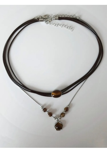 Proshik Kahverengi Taşlı Choker Kolye Seti 2 Adet 321031771