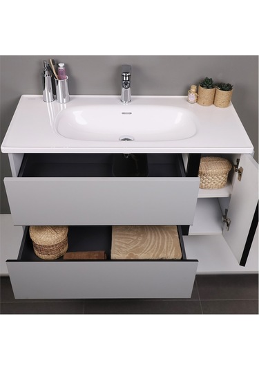 Kobos Linear 100 Cm Banyo Dolabı Seti Light Grey Gri