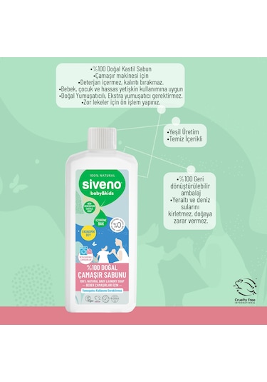 Siveno %100 Doğal Bebek Çamaşır Sabunu Kendinden Yumuşatıcılı Bitkisel Deterjan Konsantre Vegan 1000 Ml
