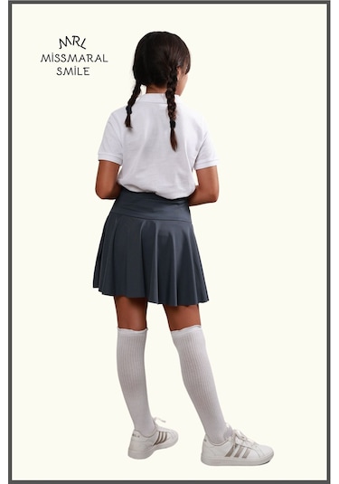 Kız Çocuk Okul Etek Antrasit/ Gri Yüksek Bel Içi Şortlu Okul-oyun-spor-etkinlik Eteği Antrasit