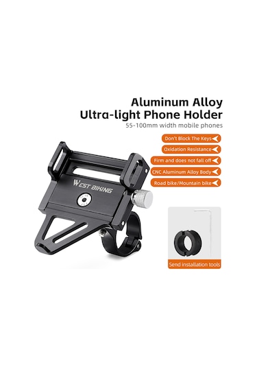 Lemestar Bisiklet Ve Elektrikli Araçlar İçin Aluminyum Gps Telefon Tutucu - Sürüş Güvenliği İçin Sağlam Tutma 55-100mm Telefon, 20-33mm Direk Uyumlu Siyah