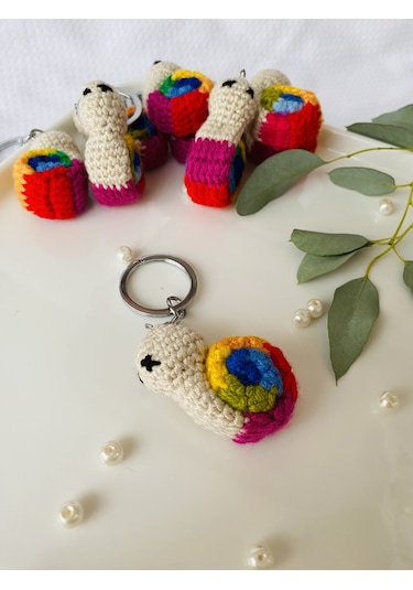 Fynbos Amigurumu Renkli Sevimli Salyangoz Figürlü Anahtarlık