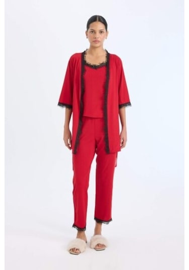 Defacto Fall İn Love Yılbaşı Temalı Wrap Yaka Yarım Kol Kuşaklı Sabahlık B7696ax23wnrd119 Kırmızı