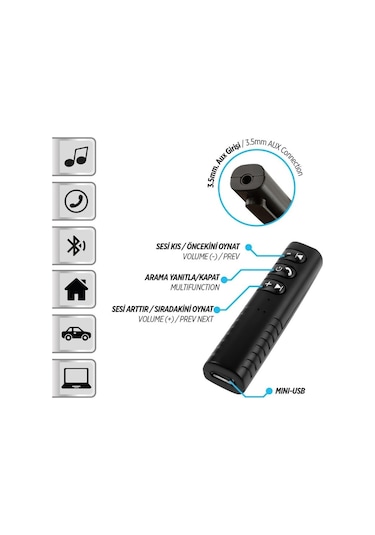 Aux Bluetooth Kit Dönüştürücü Aux'a Tak Kablosuz Olarak İster Konuş İster Müzik Dinle