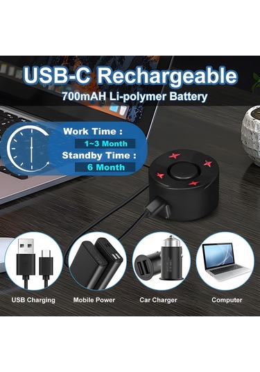 Kosona Siyah Bisiklet Arka Lambası: Usb Şarjlı, 110db Antifantezi Alarm, Çoklu Işık Modu, 2 Kumanda 700mah Li-pil