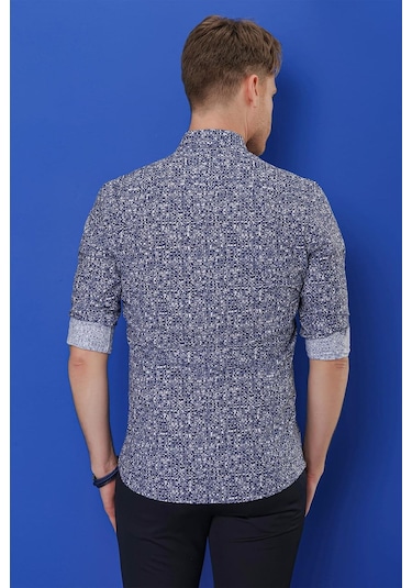 G 1541 Slim Fit Lacivert Klasik Gömlek Lacivert