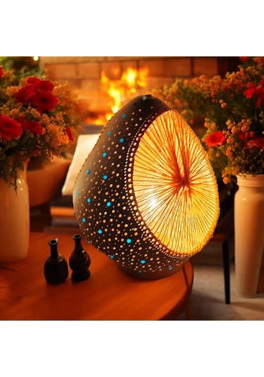 Dekoratif İpli Model Su Kabağı Lamba,dekortif Su Kabağı Abajur Beyaz