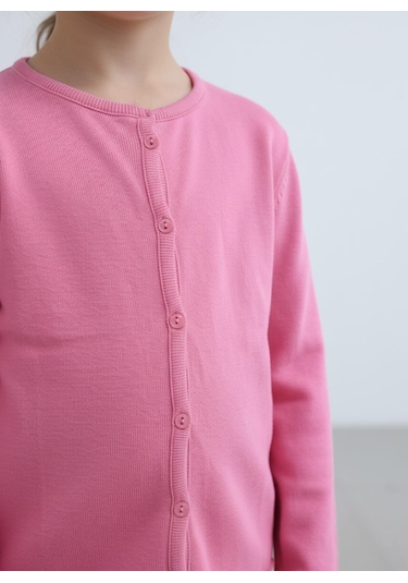 Kız Çocuk Fitilli %100 Pamuklu Düğmeli Hırka Koyu Pembe