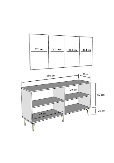 Vie Konsol Tv Sehpası Çok Amaçlı Dolap 150 Cm Antrasit Altın