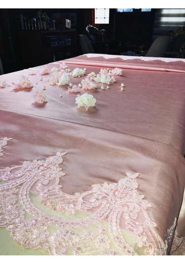 Secret House Fransız Güpürlü Masa Örtüsü Enna2 Pudra 160X220Cm