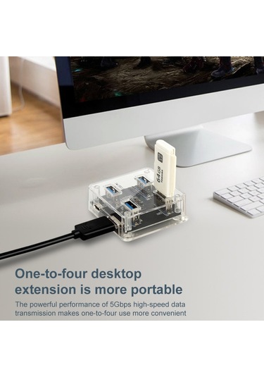 Sones Usb2.0 4'ü 1 Arada Çok İşlevli Masaüstü Kare Şeffaf Hub