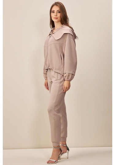 Kapüşonlu Vizon Örme Mont Vizon