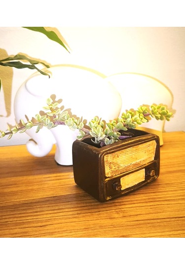 Artepieza Retro Radyo Sukulent Saksısı Ve Kalemlik - Masaüstü Dekoratif Organizer Kahverengi 12 8 12cm