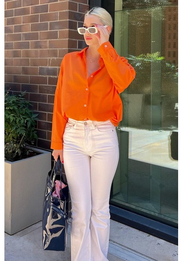 Madmext Mad Girls Turuncu Oversize Gömlek Mg1369-turuncu Turuncu
