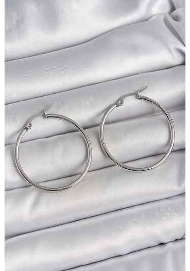 316 Çelik Gümüş Renk 33 Mm Halka Model Kadın Küpe Çok Renkli