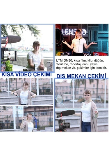 Lensgo Lym Dm30 Kamera Üstü Shotgun Mikrofon Seti