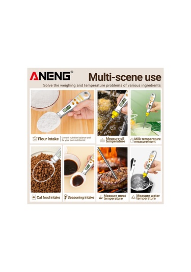 Yifomall Aneng Htc-6 Dijital Ölçüm Kaşığı Ve Mutfak Termometresi, 3 Birim G/oz/lb Ve Sıcaklık / Ölçümü, Beyaz, Cr2032 Pil İle Pil Dahil