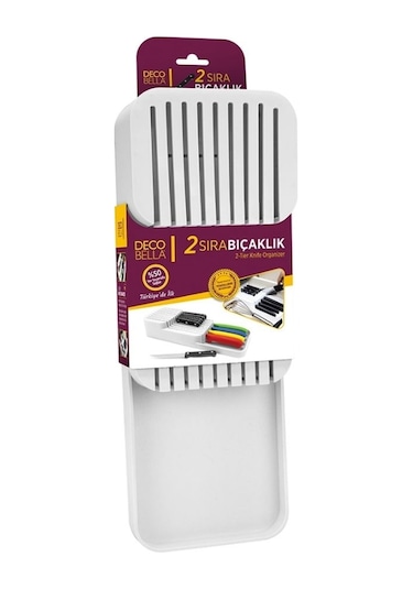 Decobella 2 Sıra Bıçaklık, 18 Bıçak Kapasiteli, Yer Tasarruflu Ve Güvenli Saklama, Beyaz