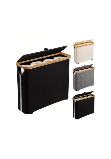 Xuweiwei Siyah Bambu Tuvalet Kağıdı Askılı Depolama Sepeti - Kurulumsuz Çok Bölmeli Siyah