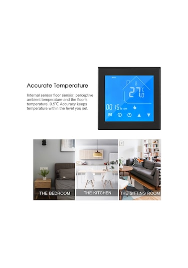 Vkemall Su Isıtma Kontrol Cihazı, 5a Güç, Dokunmatik Ekran, Tuya Wifi, Ev-ofis Okul Otel Uygun, Hc-t010-ga Siyah Model