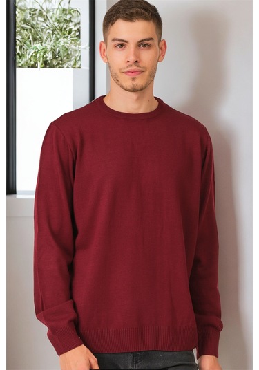 V0091 Dewberry Erkek Battal Oversıze Kazak-düz Bordo Düz Bordo