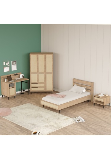 Robin Home Lidya Genç Odası Takımı 4'lü Set Sepet-uv Baskı Jüt Kahverengi