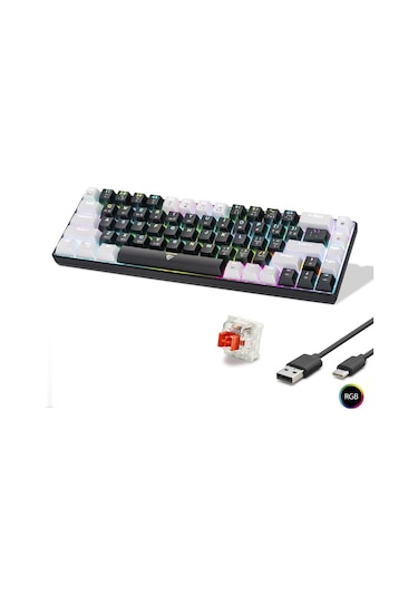 Gaming Mekanik Klavye Tri Mod Rgb Red Switch - Siyah Beyaz Mf1703b