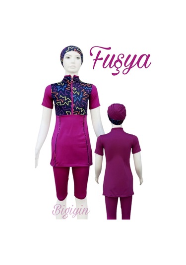 Yarım Kol Çocuk Mayo Fermuarlı Çocuk Mayosu Kısa Kol Mayo Kız Çocuk Mayo Fuşya