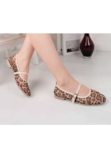 Leopar Süet Şık Günlük Ortopedik Tabanlı Kadın Babet Leopar Bej