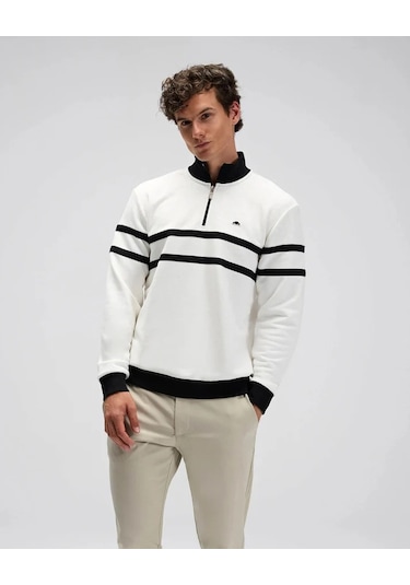 Ellesse Yarım Fermuarlı Erkek Sweatshirt Em619 Ekru