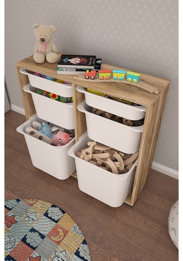 Carla 2 + 2 + 2 Tropik Ceviz Ultra Derin Sepetli Çok Amaçlı Dolap Oyuncak Dolabı Tropik Ceviz