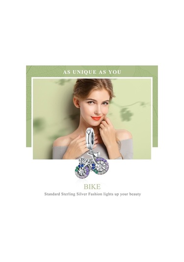 Fastbuy S925 Ayar Gümüş Bisiklet Kolye, Renkli Zirkon Boncuklu, Dıy Charm Bilezik, Çok Renkli Kolye Aksesuar Çok Renkli