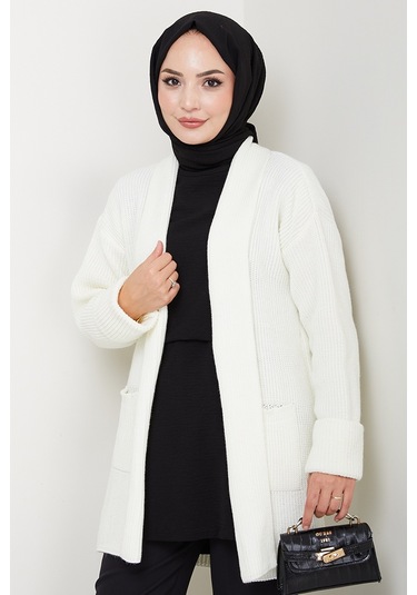 Enfil Şal Yaka Triko Hırka 1598 - Beyaz Beyaz