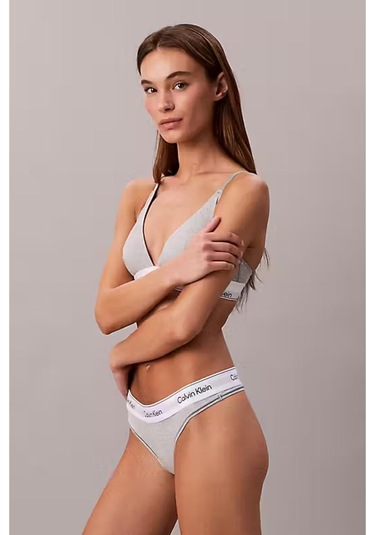 Kadın Logo Şeritli Tanga Külot - Gri-10031 Grey Heather