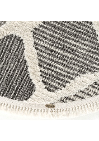 Cool Halı Sakura 2202 Gri Hav Toz Vermez Etnik Desenli Modern Bukleli Yuvarlak Salon Halısı